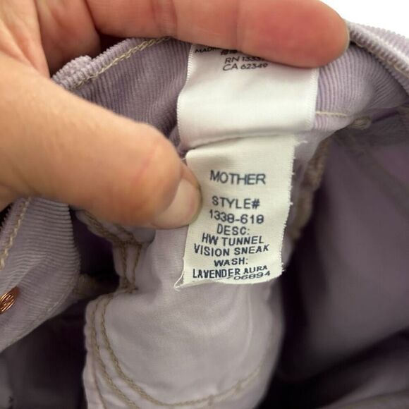 Mother Lavender High Waisted Tunnel Vision Sneak Corduroy Jeans Size 24 Straight - Picture 9 of 14